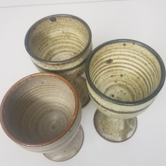 Stoneware Wine Goblets Set of 3 Speckled Natural Tones 8oz - Picture 4 of 9